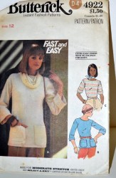 4922 Butterick MODERATE STRETCH KNIT SS-LS TOPS 70S PATTERN 14 or 20 choice